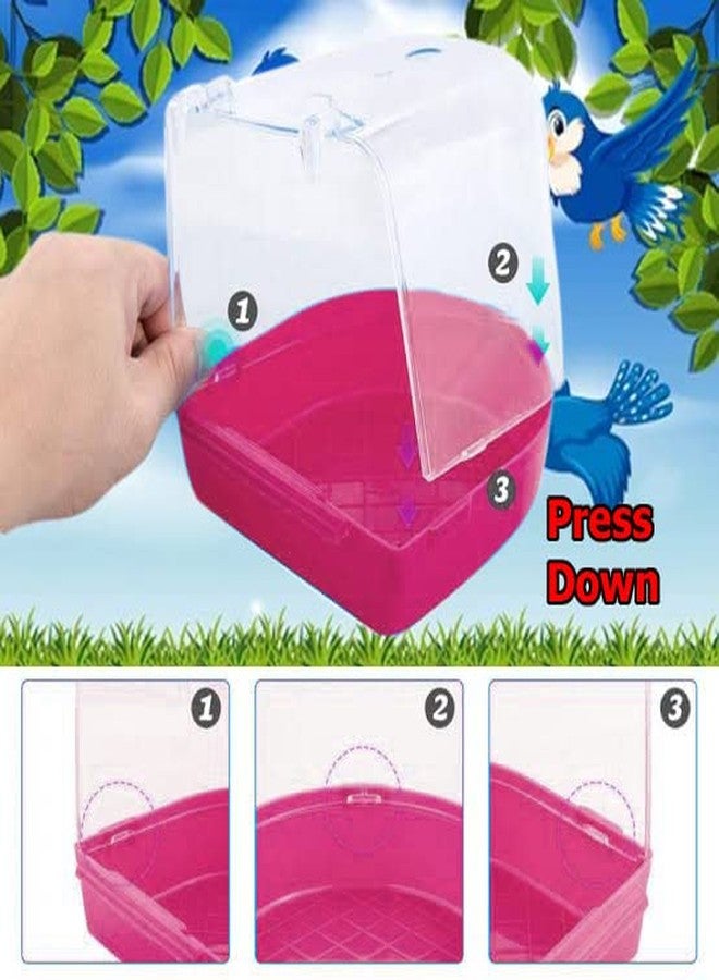 Western Era Bird Bath Tub Hanging Covered Durable & Non-Toxic - Birdcage Outside Bathing Tub for Small Brids Budgerigar Canary Parrots - Bird Cage Accessories (Pink) - Image 4